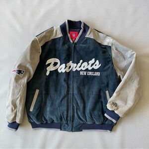 NFL Patriots Football Vintage Genuine Suede Leather Bomber Jacket EUC Men’s XXL